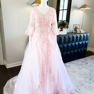 CRYSTAL EMBELLISHED PINK BALL GOWN
